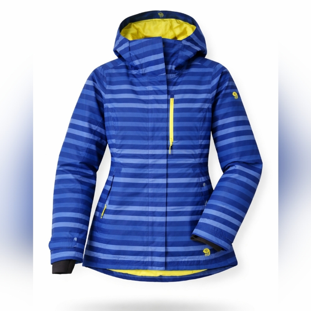 Mountain Hardwear Dry.Q Thermal Women's Hooded Ski Jacket XS Blue Stripe N